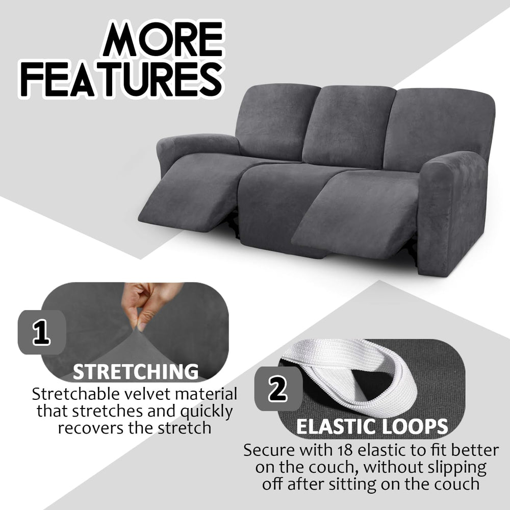 ULTICOR Velvet 8-Pieces Recliner Sofa Covers Stretch Reclining Couch Covers f...