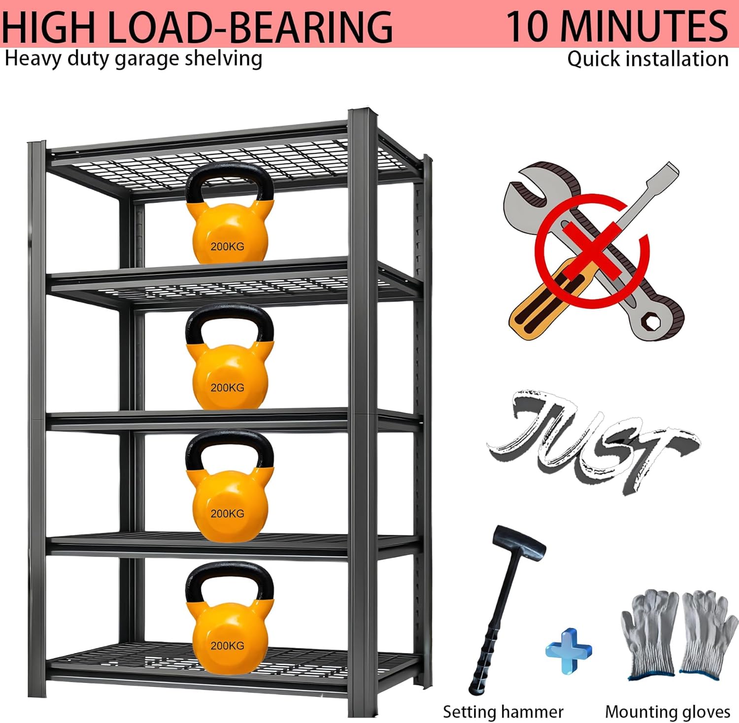 Storage Shelving Unit 6-Tier Heavy Duty Garage Shelves Metal Organizer Utility Rack for Kitchen Pantry Basement Pantry Warehouse Laundry Black 84" H x 55" W x 24" D 3000LBS