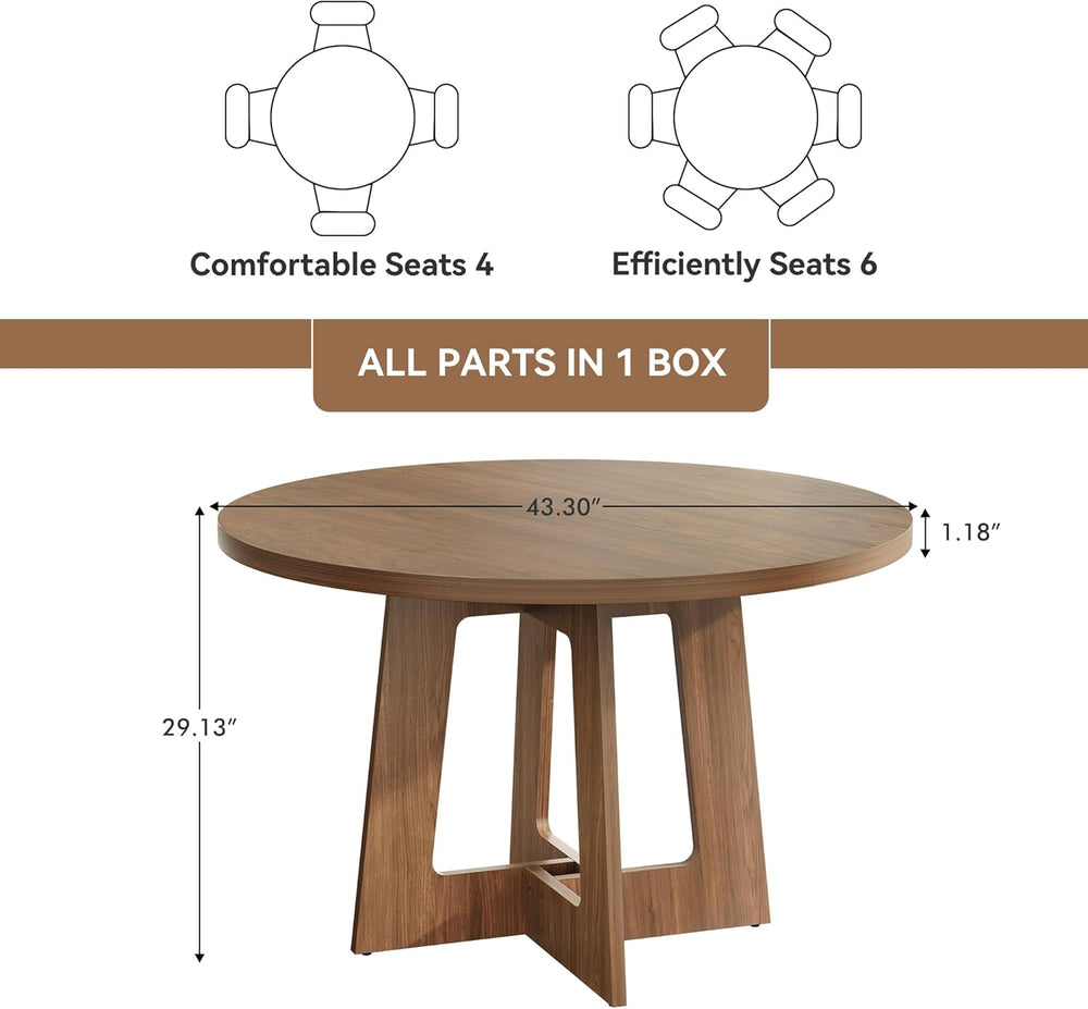 Round Dining Table for 4, Wooden Dining Room Table, Circle Kitchen Table for ...