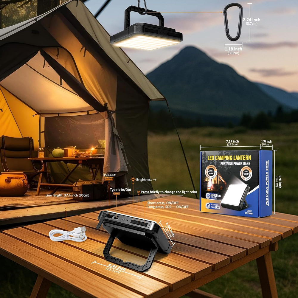 Portable Camping Lights, Rechargeable 20000mAh Dimmable LED Camping Lantern w...