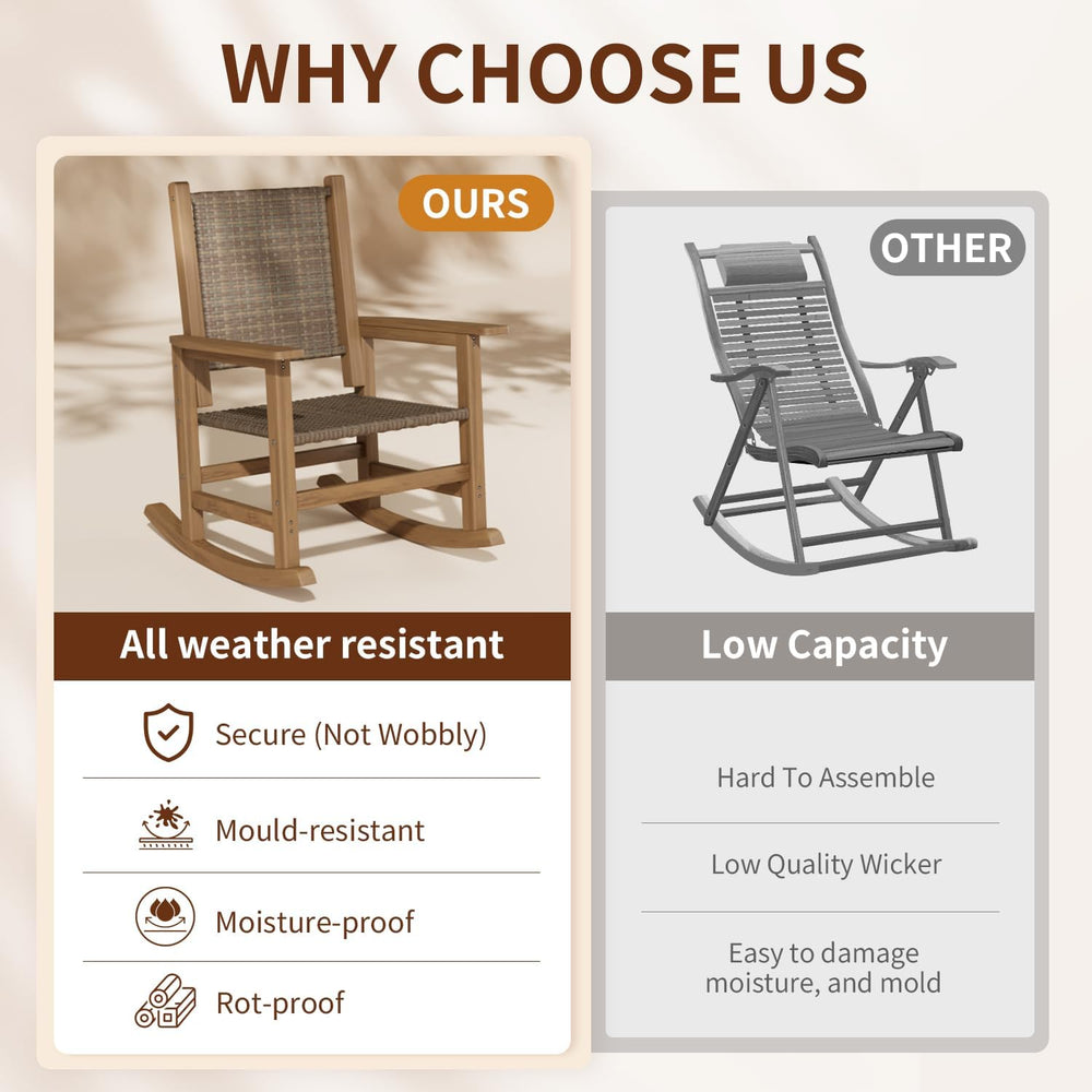 HDPE Outdoor Rocking Chair Set of 2, Wicker Patio Rocking Chair for Adult, Al...