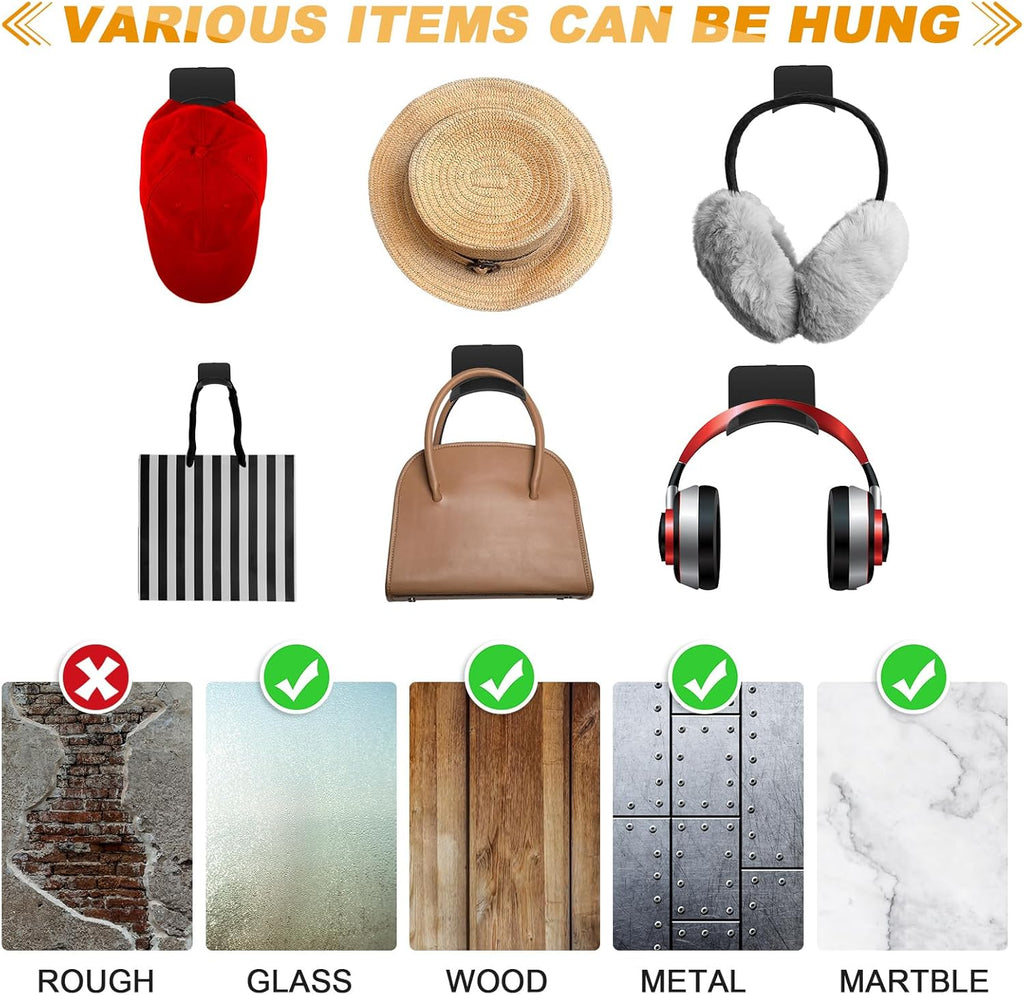 Headphone Wall Hangers Adhesive Gaming Headset Holder Hooks for Wall Mount Strong Universal Stand Hooks for Most Headphone Controller, Hat, Baseball Caps, Door, Closet(Black,24 Pcs)