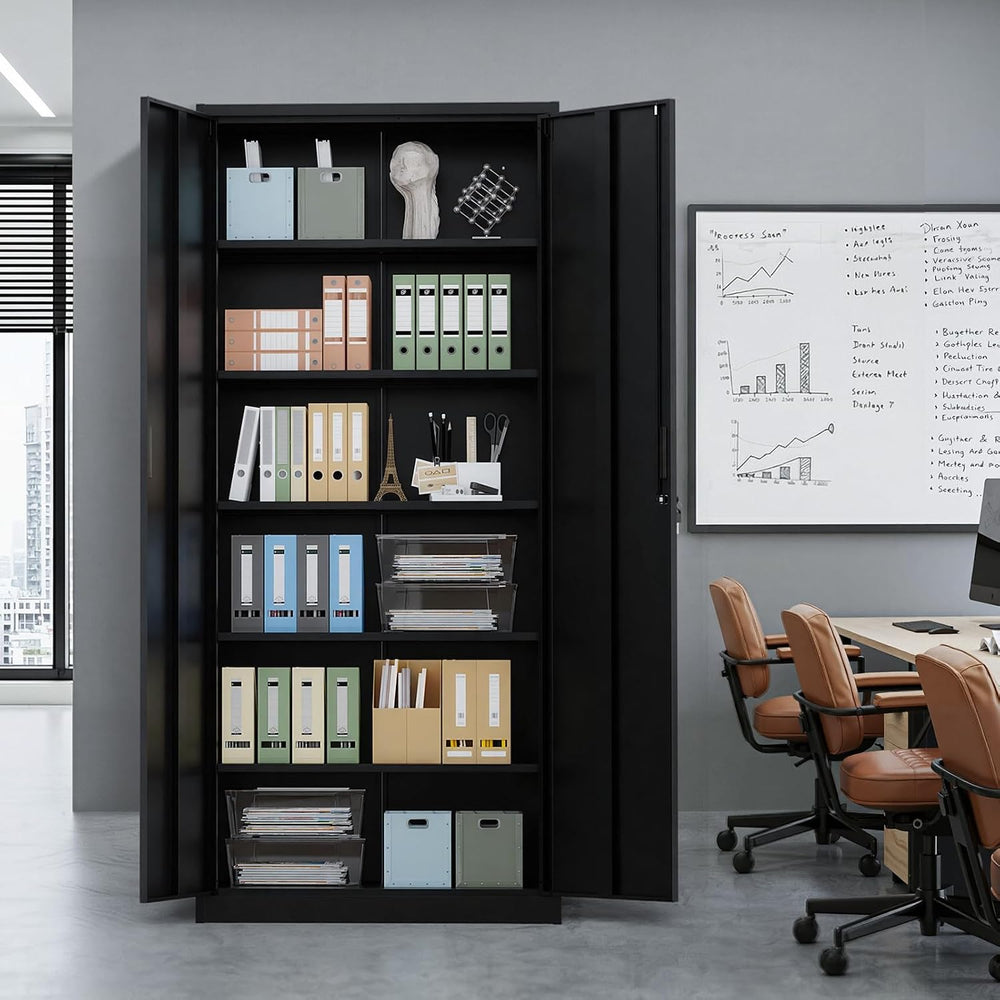 VINGLI Metal Garage Storage Cabinet with 2 Doors and 5 Adjustable Shelves, 71...