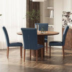 Stylish Dining Chairs Set of 4, Upholstered Parsons Dining Room Chair with Nailhead Trim, Kitchen Room Chair with Thick Cushions and Wood Legs, Nailhead Trim, Blue Leather