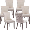 Modern Dining Chairs Set of 6, Upholstered Dining Chair with Full Back and Button Tufting, Beige Velvet Accent Chair, Sillas de Comedor, 6 Dining Chairs (Beige, Velvet, 6Pcs)