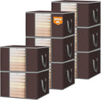 BALEINE 8 Pack Clothes Storage Bags, 24 Gallon Storage Containers with Reinforced Handle, Sturdy Zipper, Closet Organizer for Blanket, Comforter, Pillow, Bedding (Brown, 8 Pack)