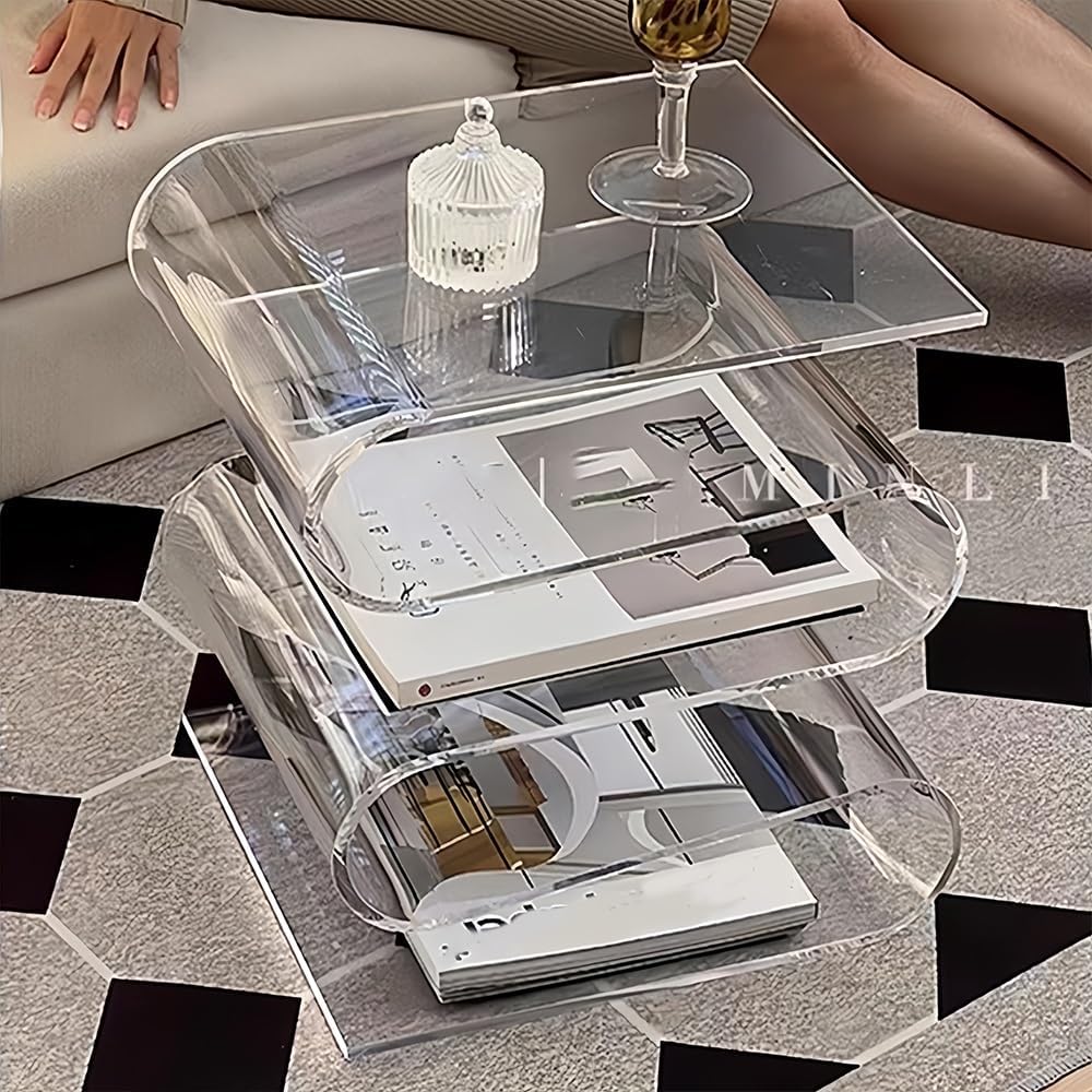 Modern Acrylic Side Table, S-Shaped End Table, Minimalist Coffee Table, Night...