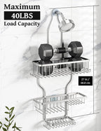YASONIC Shower Caddy Hanging - Never Rust Shower Organizer - Aluminum Over The Head Caddy with 10 Hooks for Razor/Sponge - Rack with Soap Basket - Silver