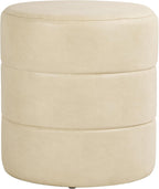 HomePop Upholstered Faux Leather Round Ottoman (No Lid, Seat Only) | HomePop Home Décor | Round Pouf Foot Rest – Cream Faux Leather