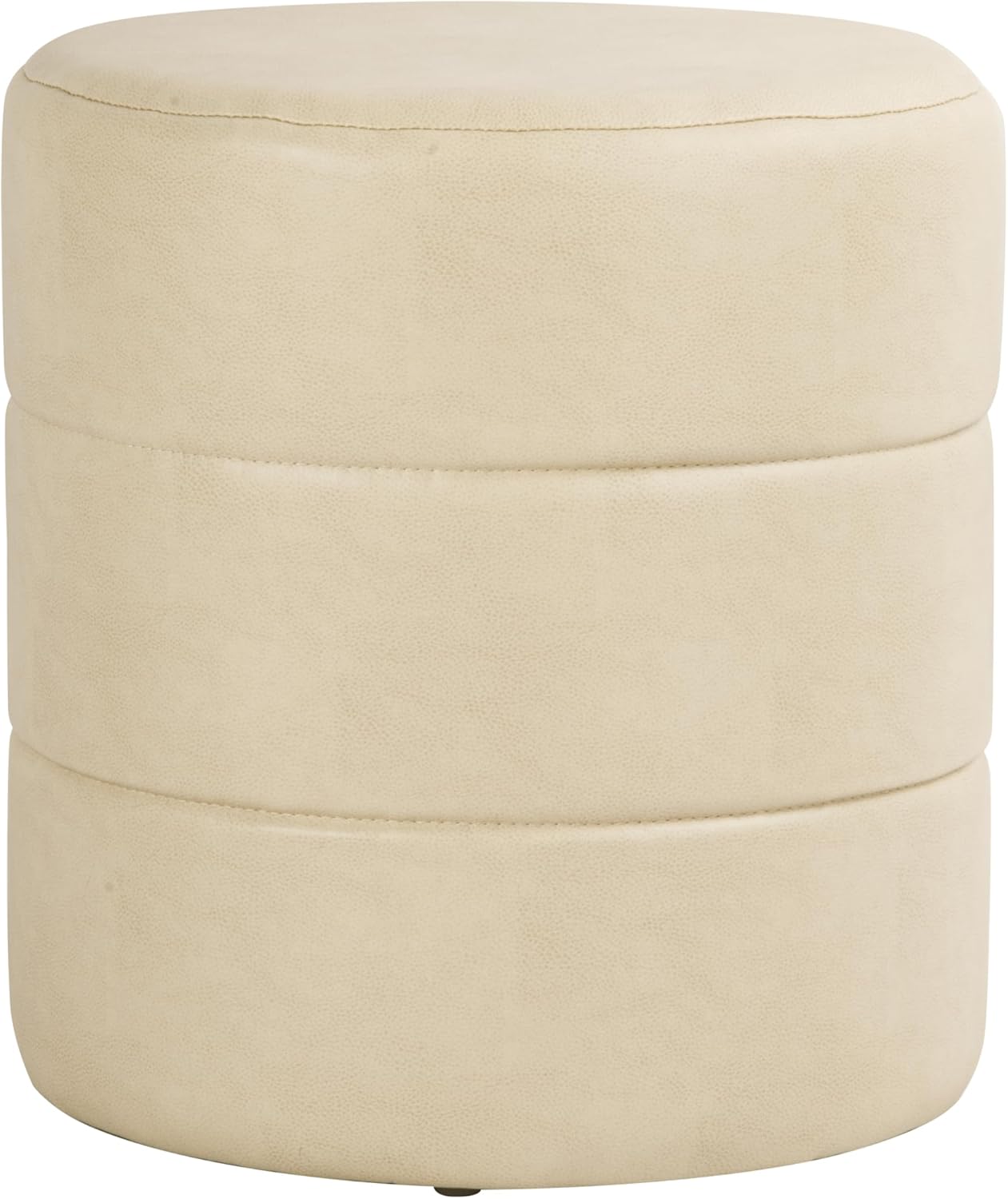 HomePop Upholstered Faux Leather Round Ottoman (No Lid, Seat Only) | HomePop Home Décor | Round Pouf Foot Rest – Cream Faux Leather