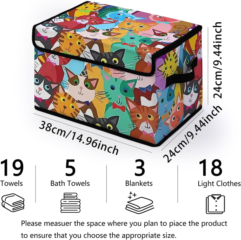 Stackable Clothes Storage Bins with Lids,Closet Organizers Fabric Cat Printing Box for Home and Office,Blanket Clothes Organizers,Under Bed Storage Containers 3 Pack.