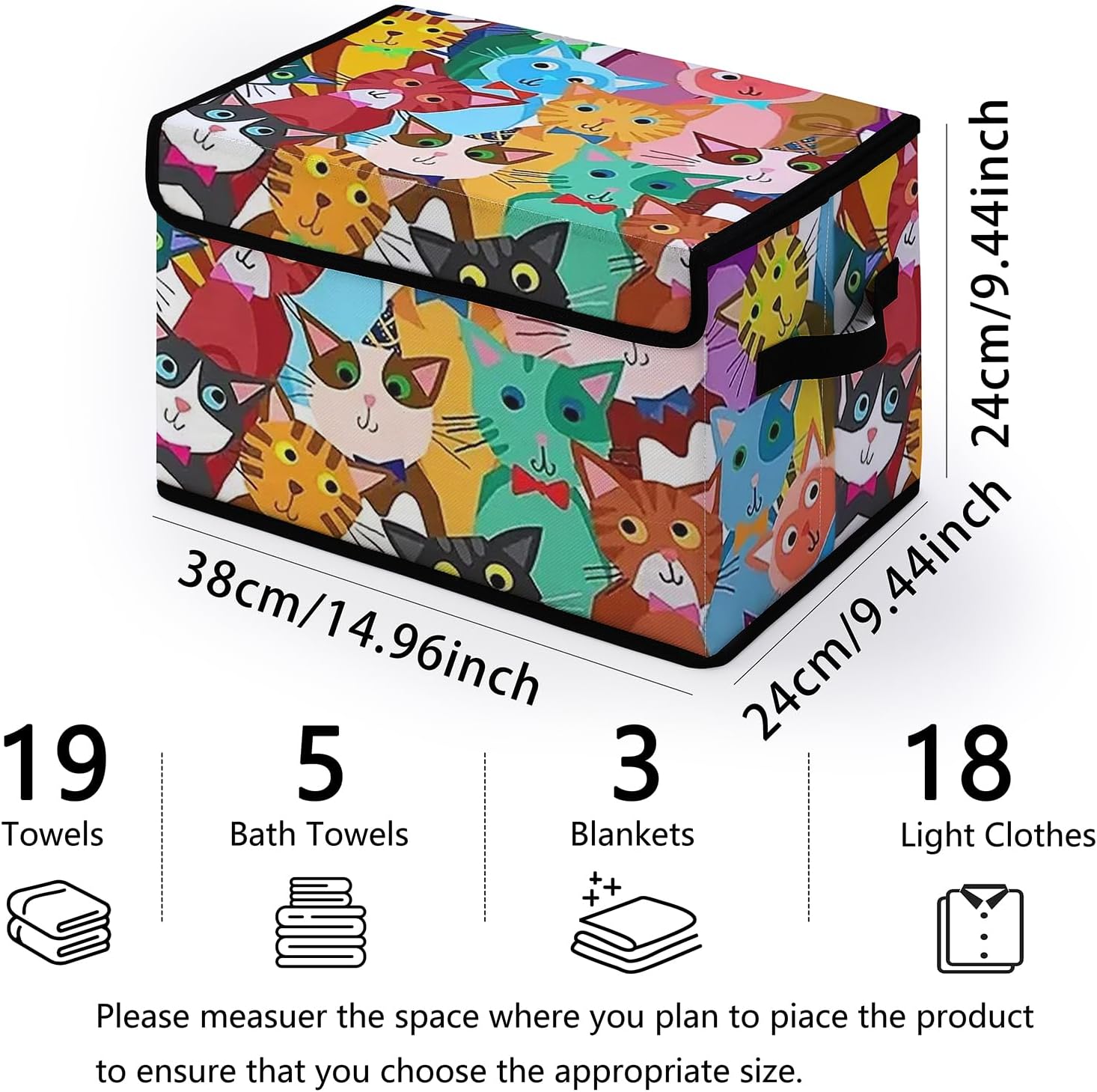 Stackable Clothes Storage Bins with Lids,Closet Organizers Fabric Cat Printing Box for Home and Office,Blanket Clothes Organizers,Under Bed Storage Containers 3 Pack.