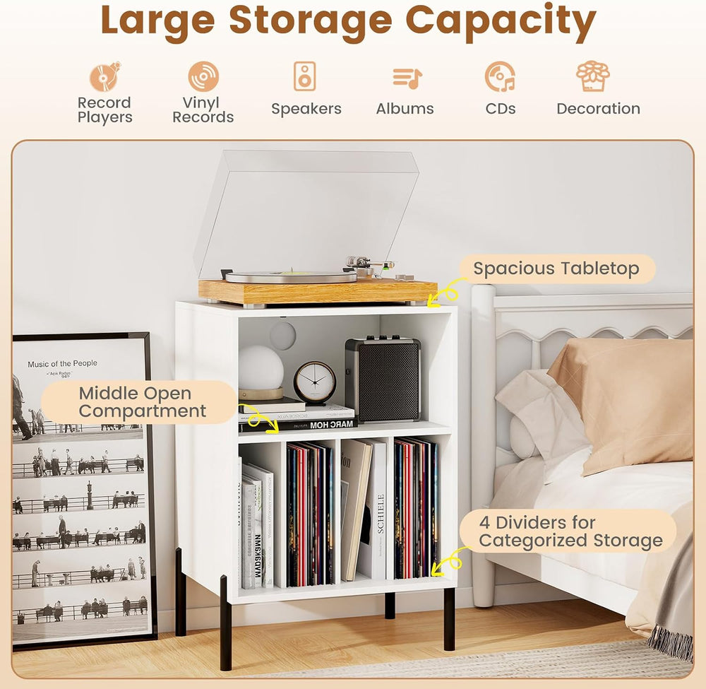 Tangkula Record Player Stand, Turntable Side Table Nightstand w/Charging Stat...