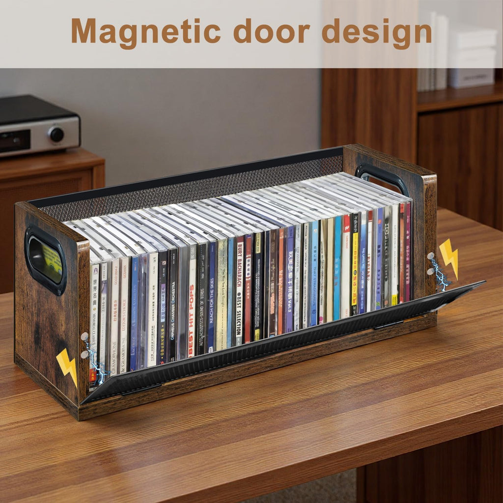 CD Storage Rack with Magnetic Door 2 Pack - Holds 76 Full Case CDs, Multi-Tier Desktop & Closet Display Stand for Video Games, Papers, Cards