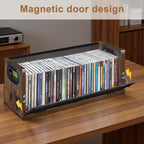 CD Storage Rack with Magnetic Door 2 Pack - Holds 76 Full Case CDs, Multi-Tier Desktop & Closet Display Stand for Video Games, Papers, Cards