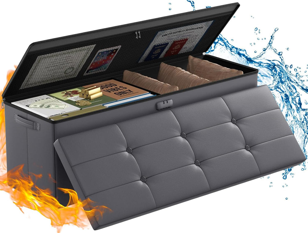 ENGPOW Storage Ottoman, Fireproof Folding Bench with Lock(15”x 43”x15”), Wate...