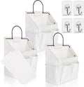 3pcs Small Wall Hanging Organizer Bag, Linen Fabric Door Hanging Storage Basket with Pockets, Waterproof Bin for Kitchen, Bedroom, Office, RV Camper (White)