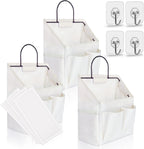 3pcs Small Wall Hanging Organizer Bag, Linen Fabric Door Hanging Storage Basket with Pockets, Waterproof Bin for Kitchen, Bedroom, Office, RV Camper (White)