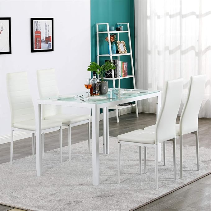 Karl home White Dining Chair Set of 6, Leather Dining Chairs with Curved Back & Foot Cap Protection for Dining Kitchen Living Room, 300lbs Capacity