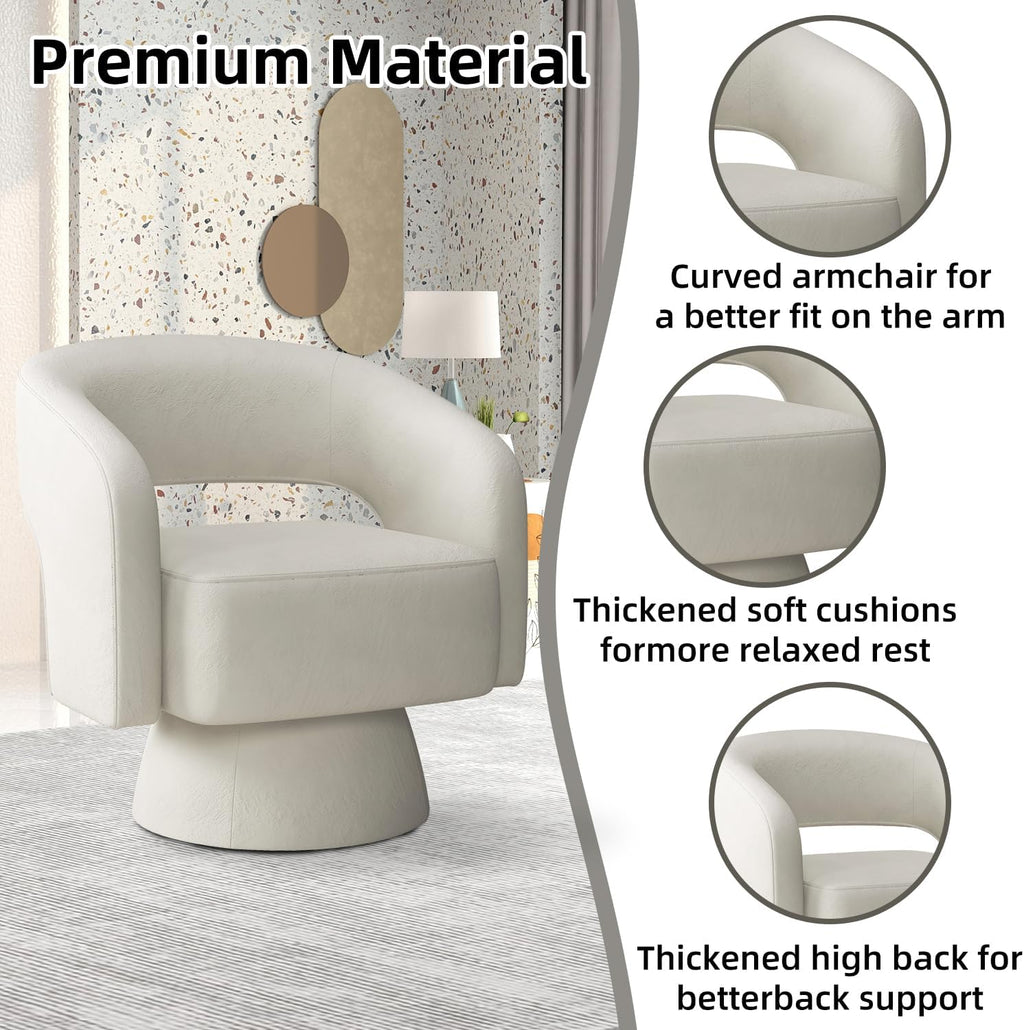 INZOY Swivel Barrel Chair with Velvet Fabric, Swivel Accent Chair with Thickened Soft Cushion, Comfy Round Swivel Chair for Living Room Bedroom, Beige