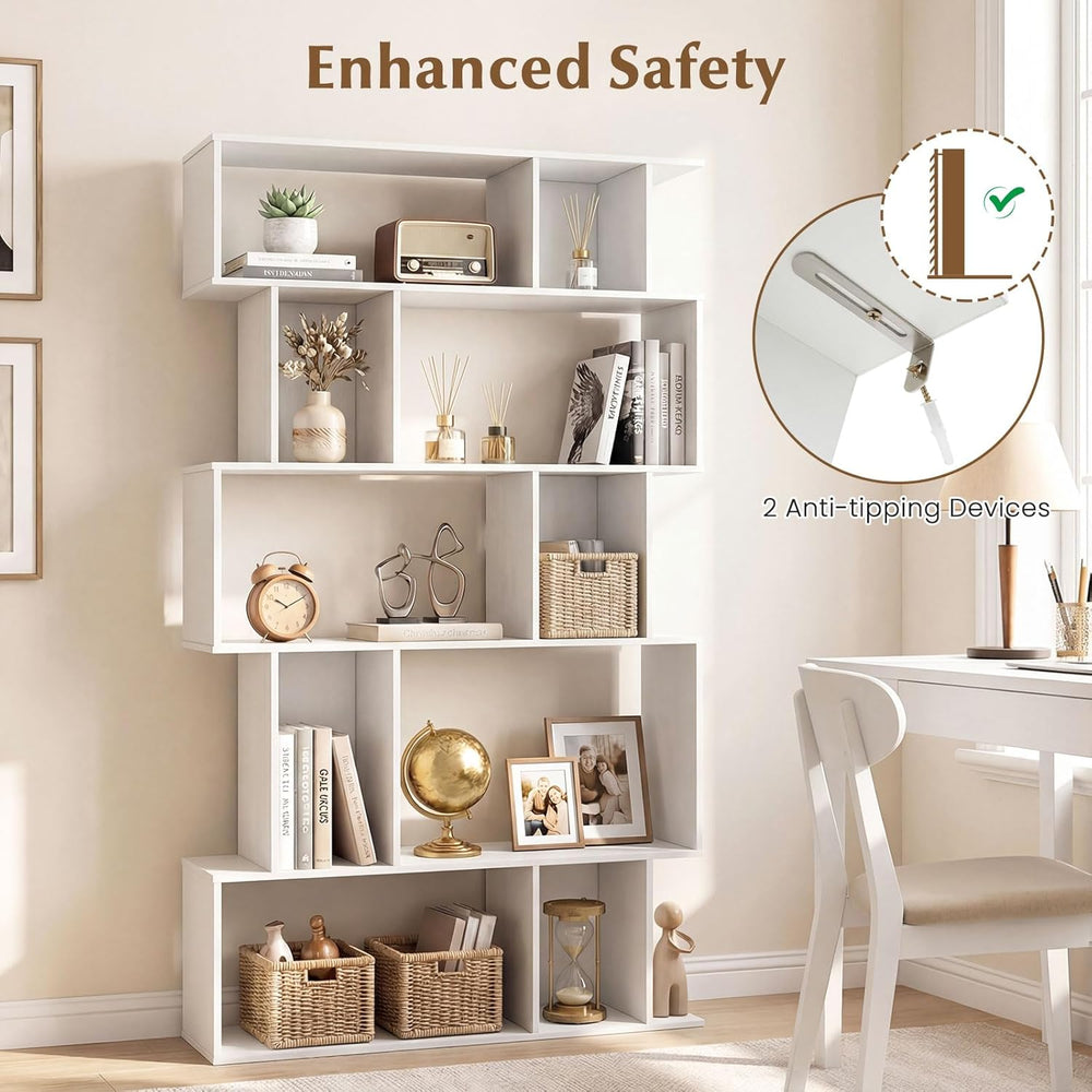 Giantex 5-Tier Bookshelf, 10-Cube White Geometric Bookcase with 5 Closed-Back...