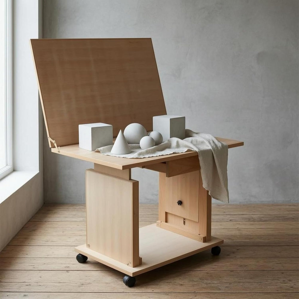 Adjustable Tilting Drafting Table Liftable Cabinet Base Beech Wood Structure ...