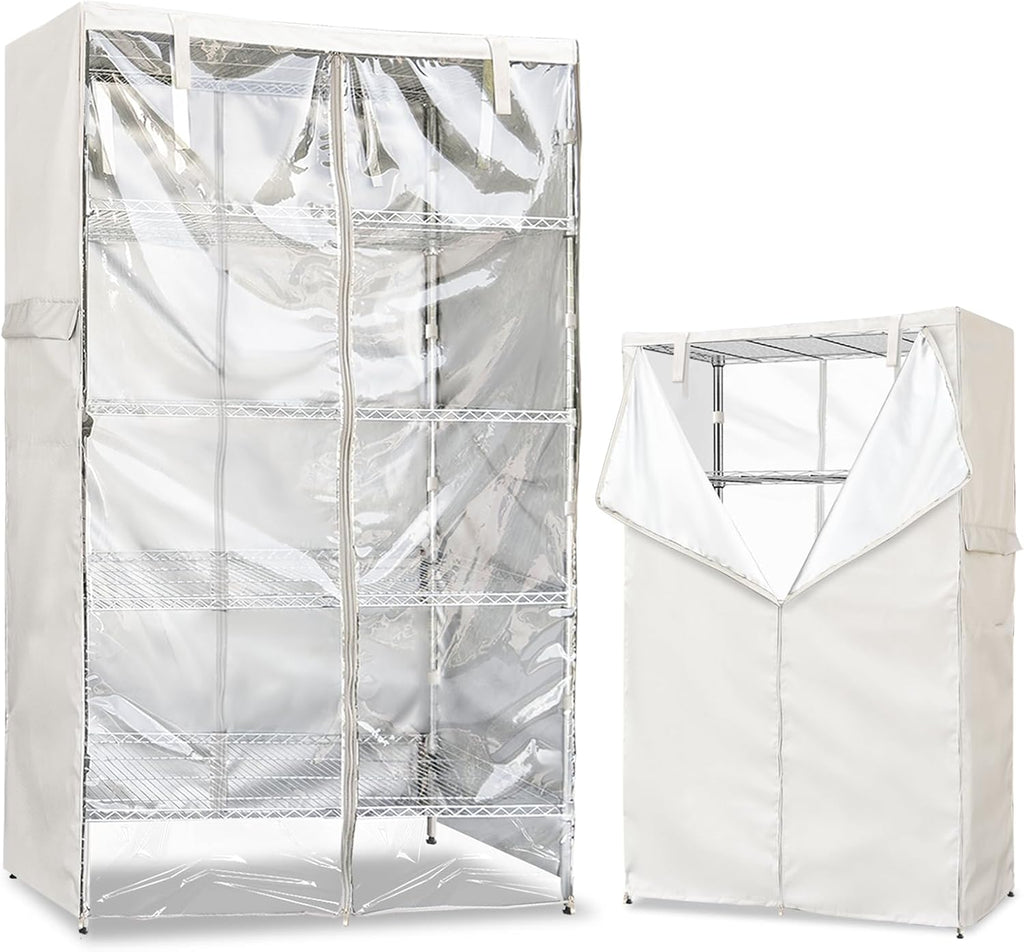 Waterproof Shelf Cover,Outdoor 600D Heavy Duty Dustproof Storage Shelves Cover,48''x19''x72'' Shelf Covers for Wire Shelving with Zippers,Storage Rack Covers with Clear Front