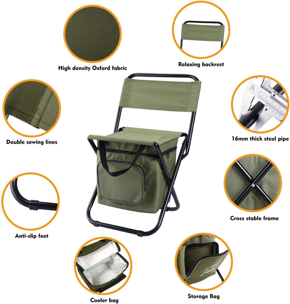 LEADALLWAY Fishing Chair with Cooler Bag Compact Fishing Stool Foldable Small...