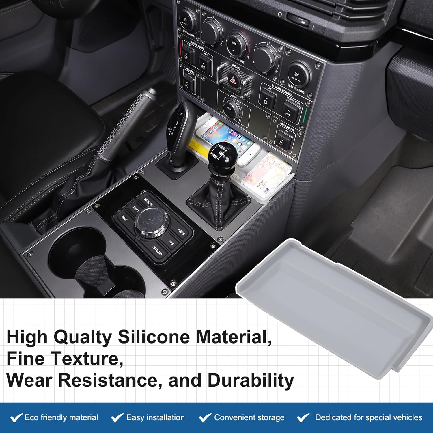 Gear Shift Center Console Front Tray Organizer Compatible with INEOS Grenadier 2020-2024, Center Console Organizer Insert Tray Accessories (Gray)