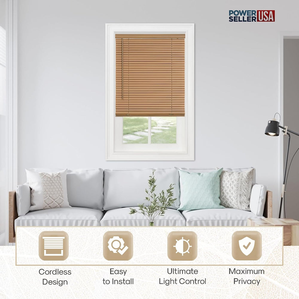 PowerSellerUSA 1" Slats Cordless Window Blinds, 64L x 36W Inches Solid P...