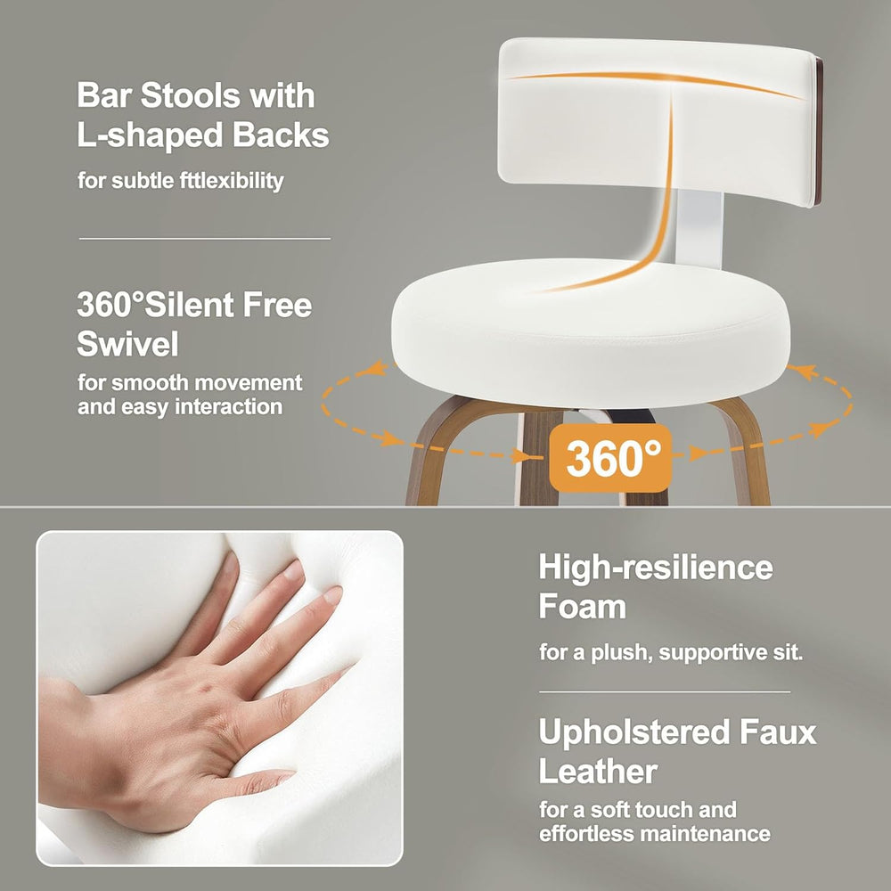 Bekrvio Swivel Counter Height Bar Stools Set of 3, Faux Leather Kitchen Stool...