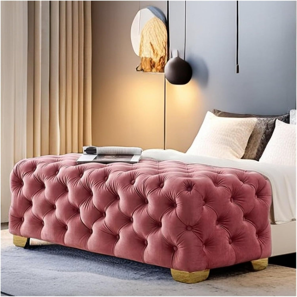 Modern Entryway Bench Rustic Fabric Upholstered Bedroom Seat Button Tufted Ot...