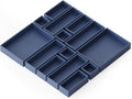 SpaceAid 14-Piece Bamboo Drawer Organizer Storage Boxes Set, Wood Tray Junk Drawer Organizers Multi-Use Divider Bins for Kitchen, Bathroom, Office Desk and Makeup Organization (14 Pack, Navy Blue)