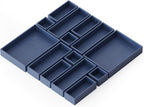SpaceAid 14-Piece Bamboo Drawer Organizer Storage Boxes Set, Wood Tray Junk Drawer Organizers Multi-Use Divider Bins for Kitchen, Bathroom, Office Desk and Makeup Organization (14 Pack, Navy Blue)