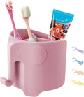 Elephant Toothbrush Holder for Toddler, Cute Toothbrush Holder for Kids, Electric Toothbrush Toothpaste Holder with 3 Rapid Drying Slots and a Hook for Bath Ball, Pink