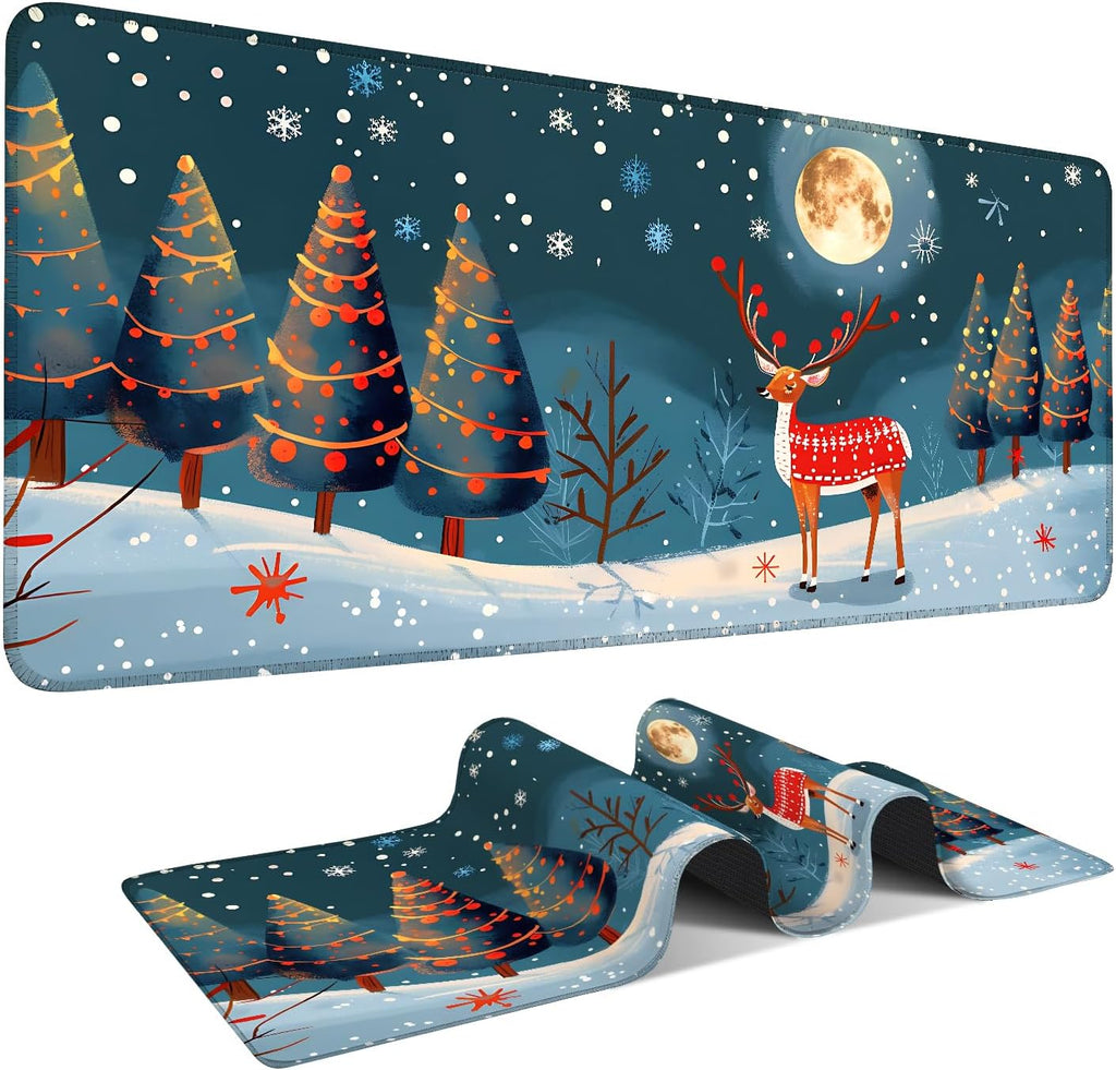 Large Mouse Pad 35.5 x 15.8 Inch, Christmas Reindeer Desk Mat, Gaming Mouse Pad with Non-Slip Base, Extended Keyboard Mat, Thick 3mm Smooth Surface Mousepad for Office & Home,35.43 x 15.75 in
