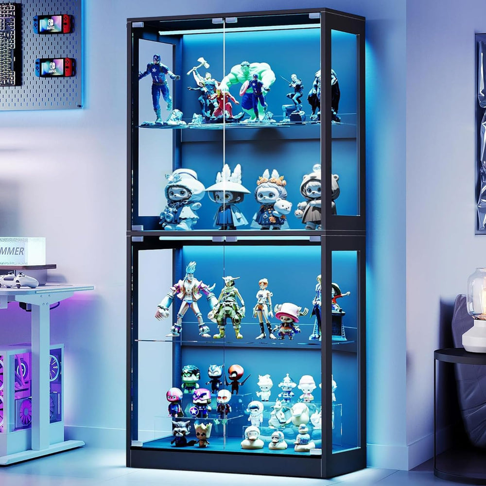 AMERLIFE RGB Display Cabinet with Adjustable Glass Shelves, 4-Tier Storage Ca...