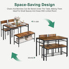VECELO Kitchen Dining Room Table with 2 Chairs & Bench, Compact Space-Saving Design, Easy Assembly Steel Frame, Perfect for Small Apartments & Breakfast Nooks，Dark Brown