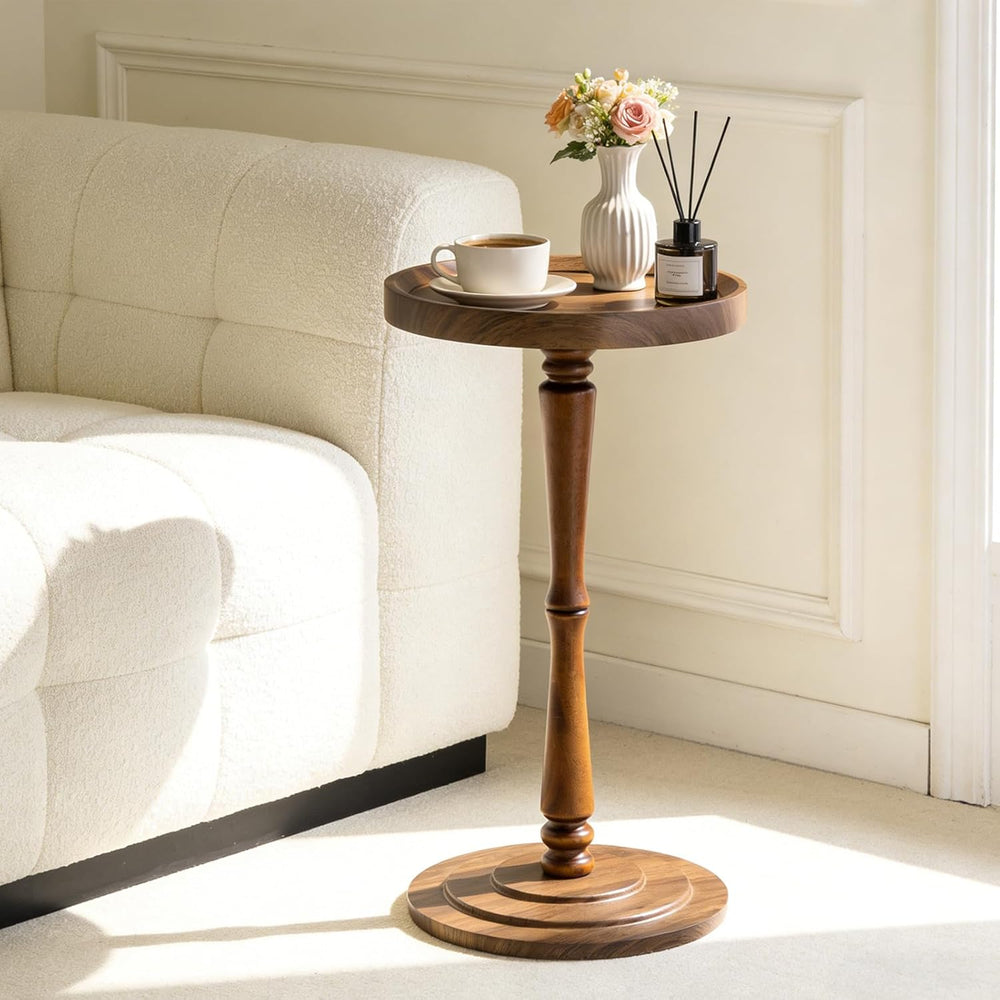 Small Round Side Table, Drink Tables for Small Spaces | Pedestal Side Table w...