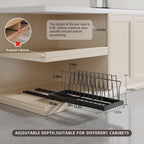 Pots and Pans Organizer Under Cabinet, 22" Deep Expandable Pull Out Pot Lid Organizer and Storage with 10 Adjustable Dividers No Drill Pot and Pan Holder Rack with Handle Bracket(1 Pack,Black)