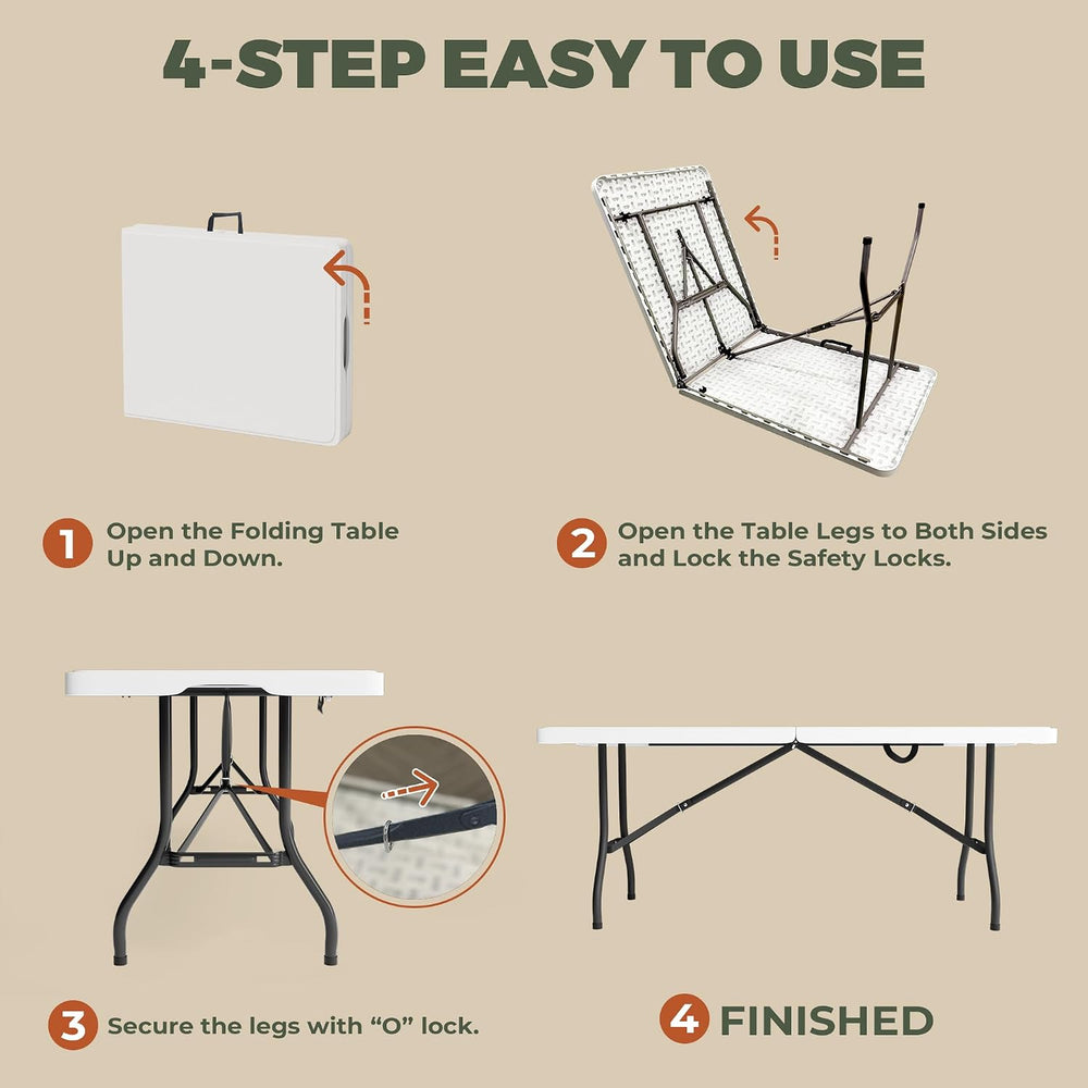 6 Foot Folding Table, Sturdy 330LBS Capacity, Reinforced Steel Legs, Foldable...