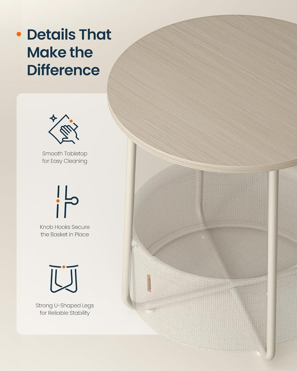 SONGMICS HOME Small Side Table, Round End Table, 2 Tier Nightstand with Baske...