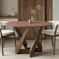 Acanva 47" Small Round Dining Table for 4 Person, MDF Top and Sturdy Wood Base Structure, Modern Design for Kitchen, Compact Space & Apartment, Walnut Brown