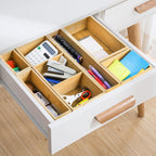 Youeon Set of 6 Bamboo Drawer Organizer Storage Box, Adjustable Cutlery Drawer Organizer, Silverware Organizer Multi-Use for Office, Home, Kitchen, Bedroom, Bathroom