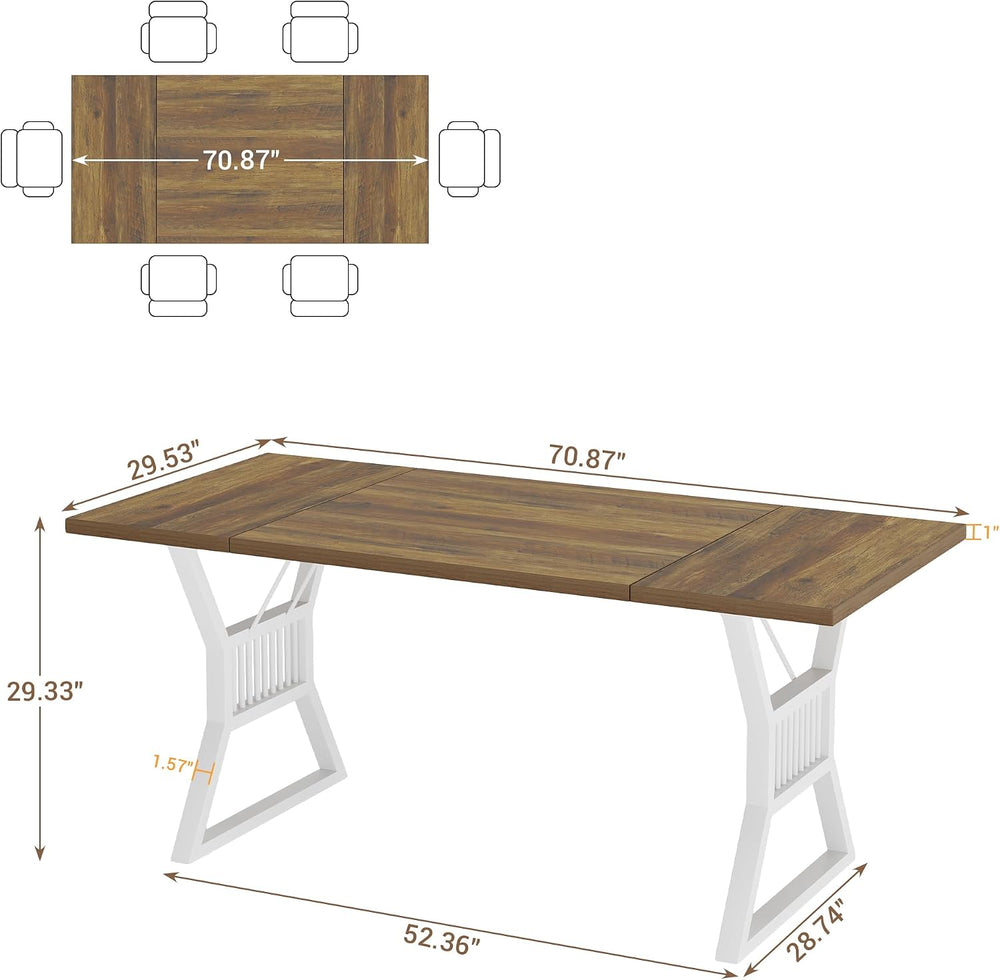 70.8" Dining Table for 4-6 People, Farmhouse Large Wooden Kitchen Table ...