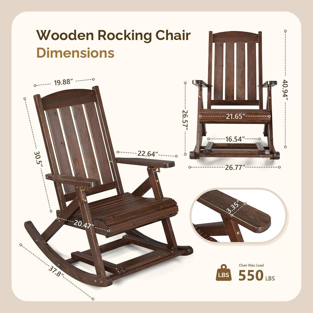 VINGLI Wooden Porch Rocking Chair, Heavy Duty Outdoor Rocking Chair with Retr...