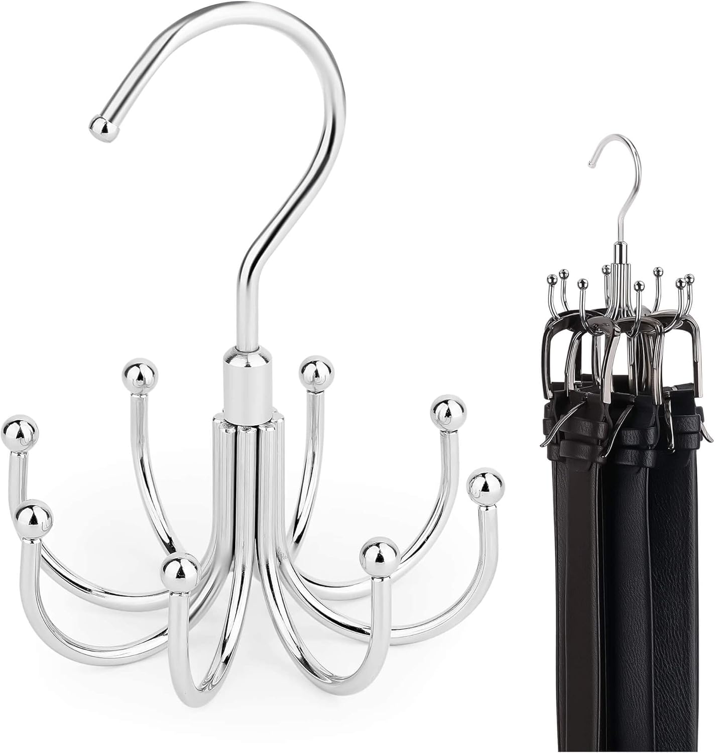 ZEDODIER Belt Hanger, Rotatable Belt Rack Closet Accessories Organizer, Maximum 24 Storage Capacity, Hanging Holder Storage Hook for Belt, Bra, Tank Top, Tie, Scarf, Purse, Silver