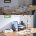 Desk Organizers and Accessories, 4 Tier Paper Letter Tray Organizer Holder Desk Organization with Drawer, Mesh Desktop Organizer with Vertical File Holder Workspace Accessories for Office Supplies