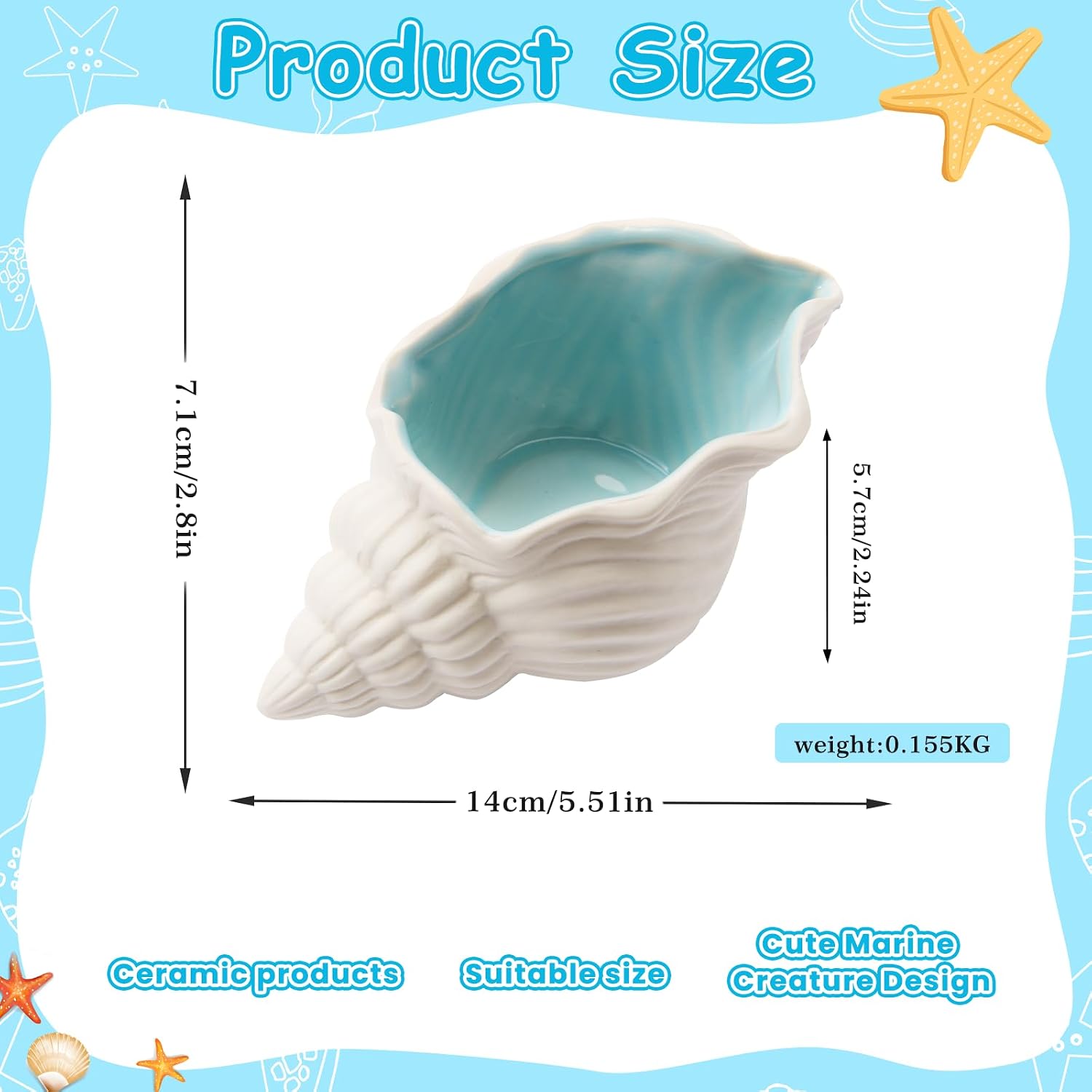 Jewelry Dish Tray For Coastal Beach Room Decor,Cute Ceramic Ring Holder Gift For Women Sister Mom Friend ,Decorative Trinket Jewelry Organizer Tray For Rings Earrings Necklaces ets (Blue conch)