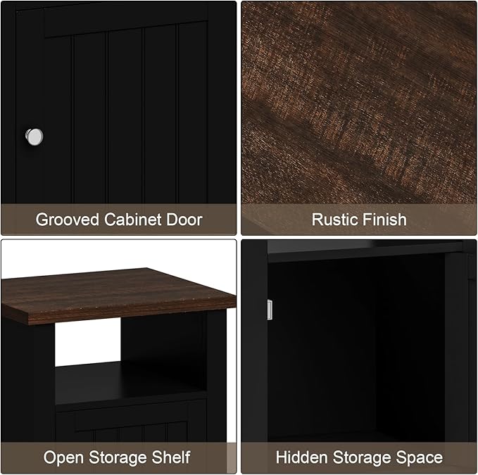 ChooChoo Nightstands Set of 2, Rustic Vintage End Side Table with Storage for Bedroom Living Room, Black&Brown